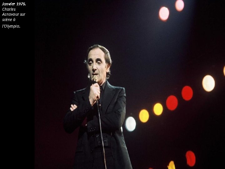 Janvier 1976. Charles Aznavour scène à l'Olympia. Janvier 1976. Charles Aznavour scène à l'Olympia.