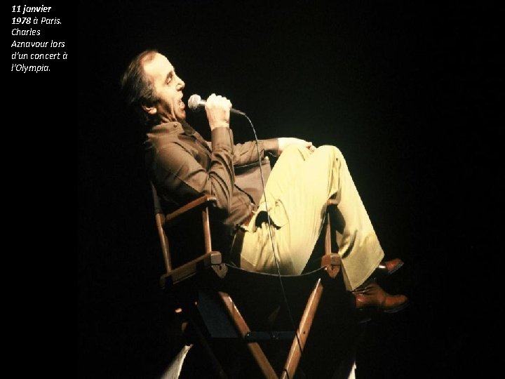 11 janvier 1978 à Paris. Charles Aznavour lors d'un concert à l'Olympia. 11 janvier 1978 à Paris. Charles Aznavour lors d'un concert à l'Olympia.