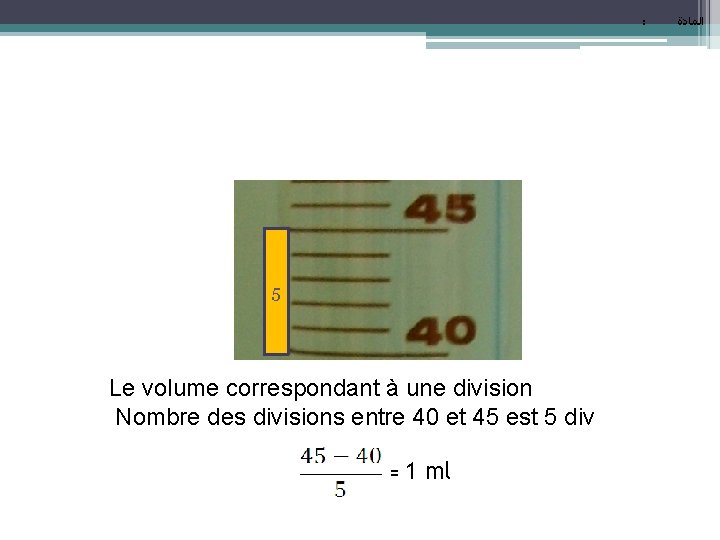 : 5 Le volume correspondant à une division Nombre des divisions entre 40 et