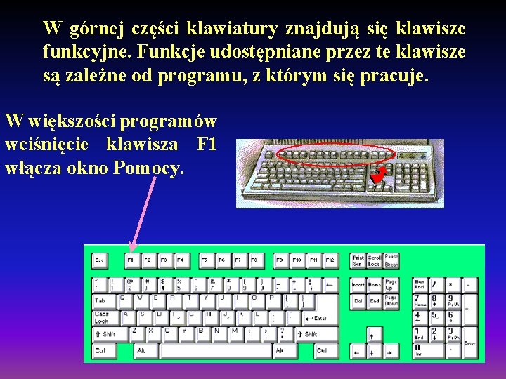 W górnej części klawiatury znajdują się klawisze funkcyjne. Funkcje udostępniane przez te klawisze są W górnej części klawiatury znajdują się klawisze funkcyjne. Funkcje udostępniane przez te klawisze są