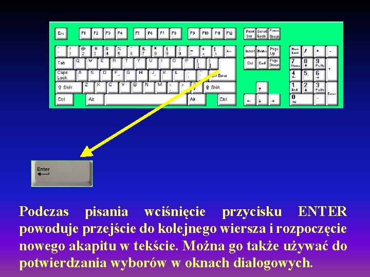 Podczas pisania wciśnięcie przycisku ENTER powoduje przejście do kolejnego wiersza i rozpoczęcie nowego akapitu Podczas pisania wciśnięcie przycisku ENTER powoduje przejście do kolejnego wiersza i rozpoczęcie nowego akapitu