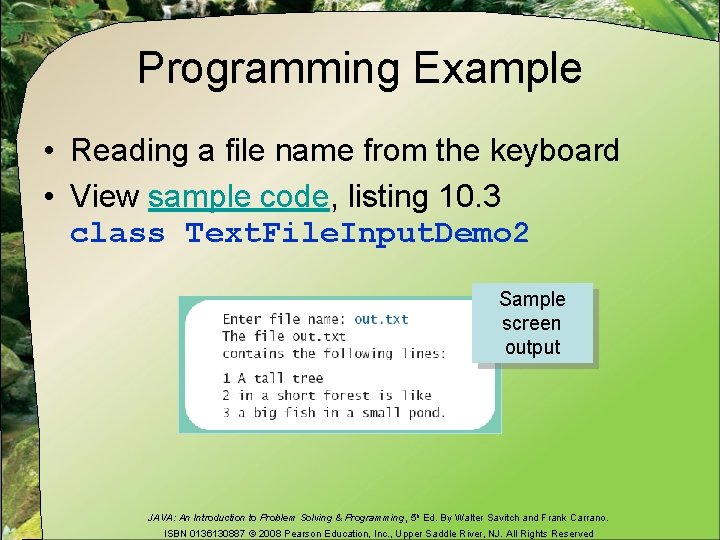 Programming Example • Reading a file name from the keyboard • View sample code,