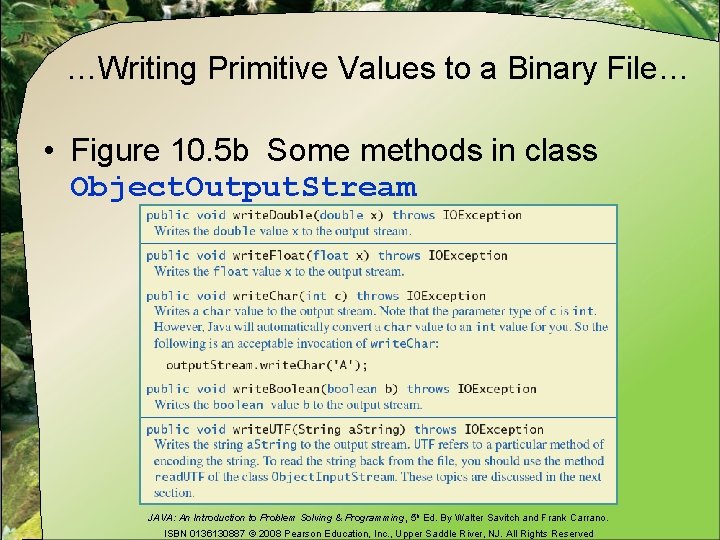 …Writing Primitive Values to a Binary File… • Figure 10. 5 b Some methods
