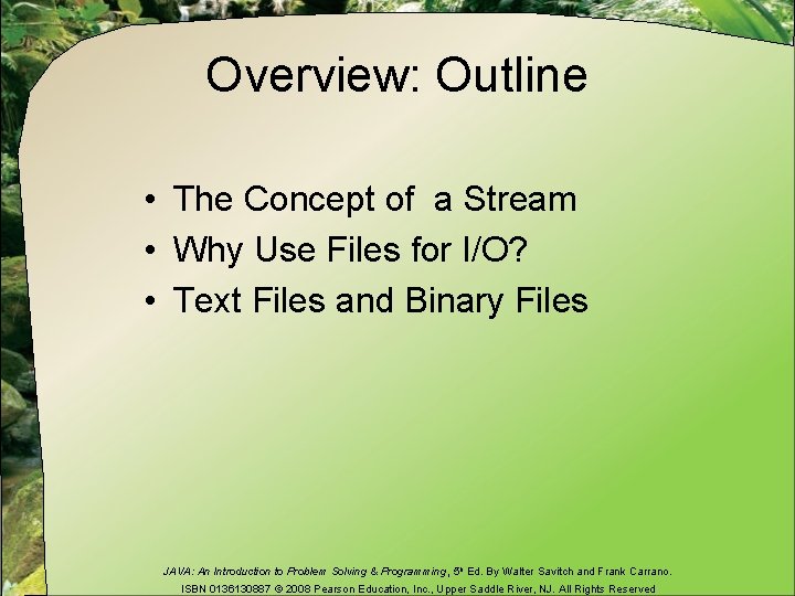 Overview: Outline • The Concept of a Stream • Why Use Files for I/O?