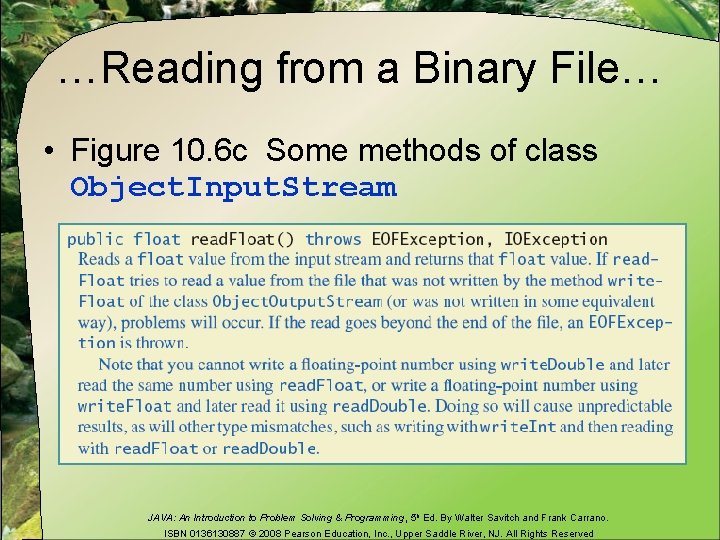 …Reading from a Binary File… • Figure 10. 6 c Some methods of class