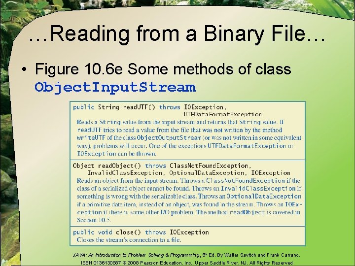 …Reading from a Binary File… • Figure 10. 6 e Some methods of class
