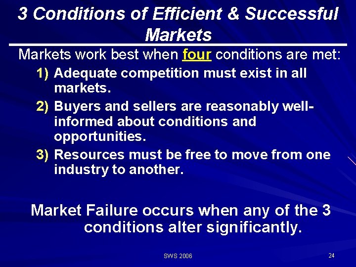 3 Conditions of Efficient & Successful Markets work best when four conditions are met: 3 Conditions of Efficient & Successful Markets work best when four conditions are met: