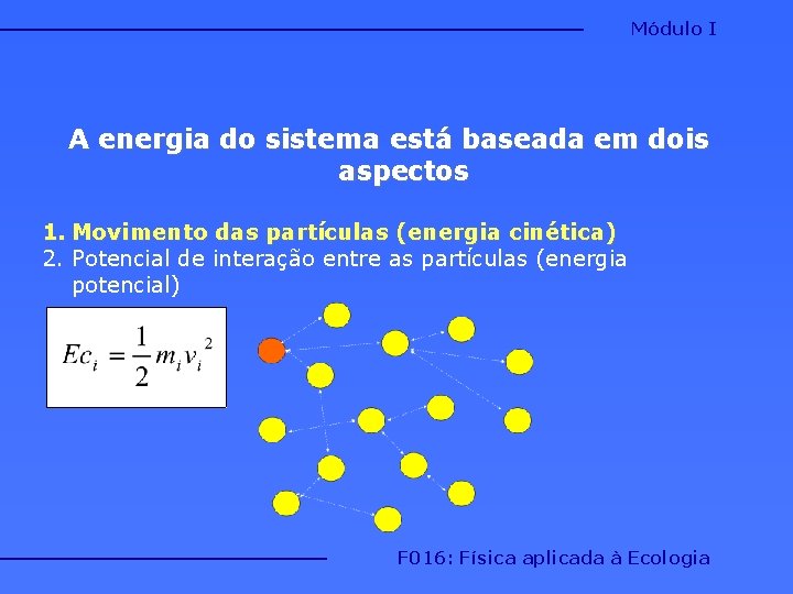 Módulo I A energia do sistema está baseada em dois aspectos 1. Movimento das