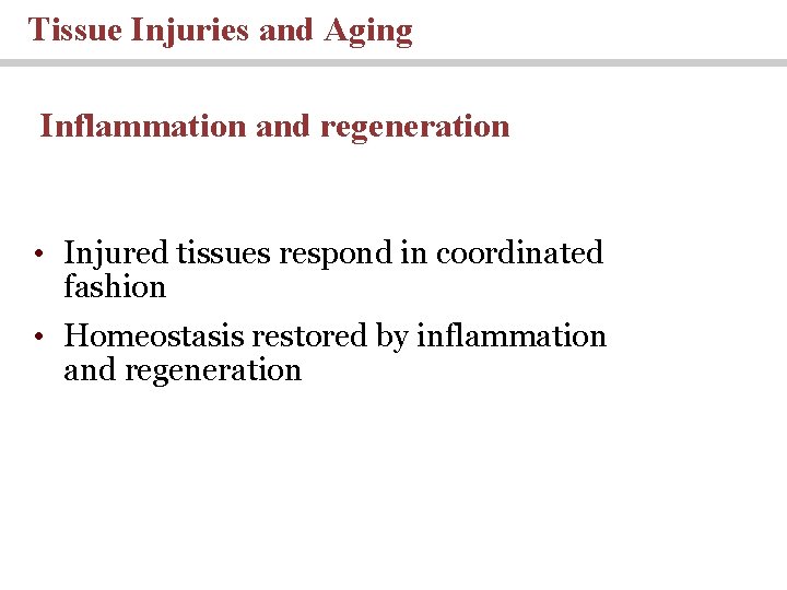 Tissue Injuries and Aging Inflammation and regeneration • Injured tissues respond in coordinated fashion