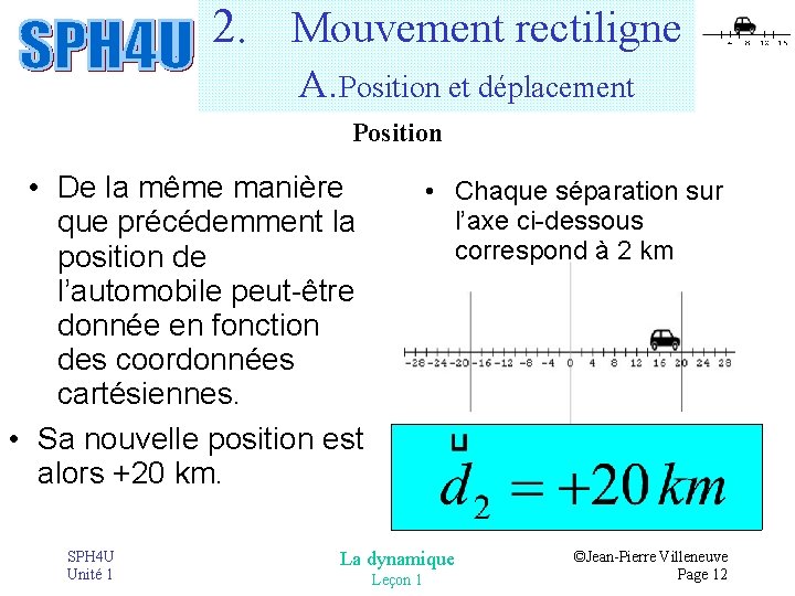 2. Mouvement rectiligne A. Position et déplacement Position • De la même manière que 2. Mouvement rectiligne A. Position et déplacement Position • De la même manière que