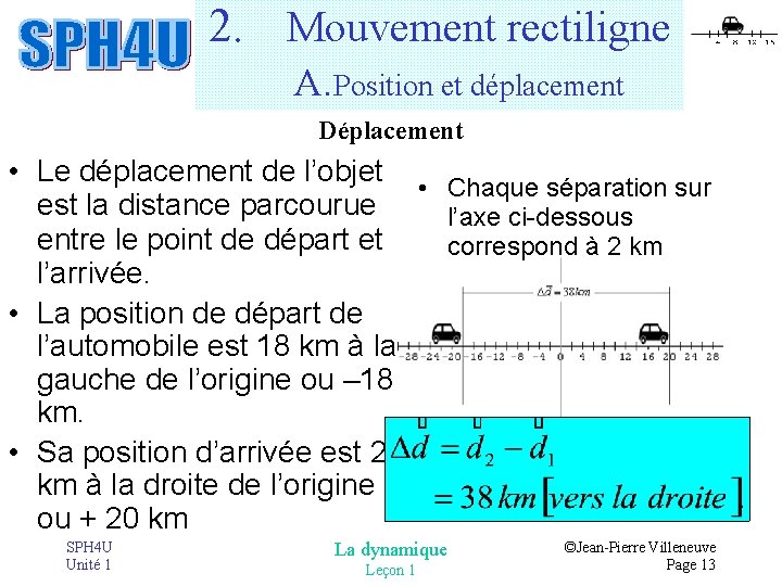 2. Mouvement rectiligne A. Position et déplacement Déplacement • Le déplacement de l’objet • 2. Mouvement rectiligne A. Position et déplacement Déplacement • Le déplacement de l’objet •