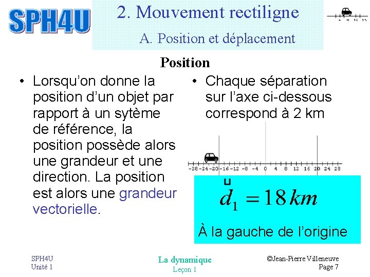 2. Mouvement rectiligne A. Position et déplacement Position • Lorsqu’on donne la • Chaque 2. Mouvement rectiligne A. Position et déplacement Position • Lorsqu’on donne la • Chaque