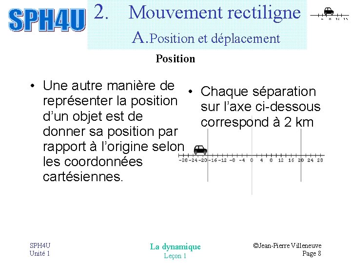 2. Mouvement rectiligne A. Position et déplacement Position • Une autre manière de • 2. Mouvement rectiligne A. Position et déplacement Position • Une autre manière de •