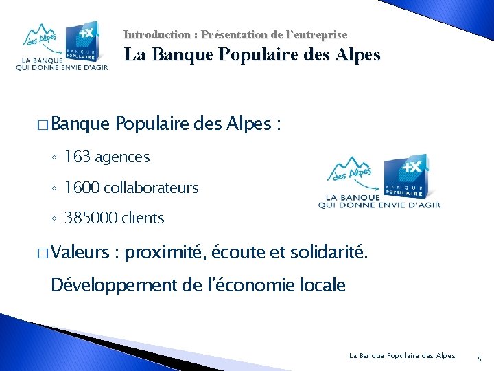 Introduction : Présentation de l’entreprise La Banque Populaire des Alpes � Banque Populaire des