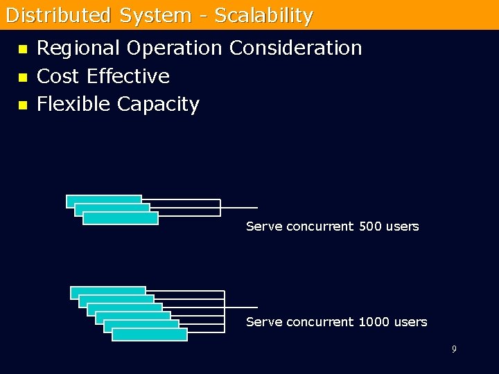 Distributed System - Scalability n n n Regional Operation Consideration Cost Effective Flexible Capacity