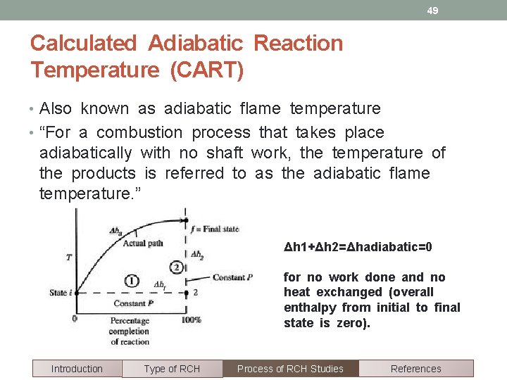 49 Calculated Adiabatic Reaction Temperature (CART) • Also known as adiabatic flame temperature •