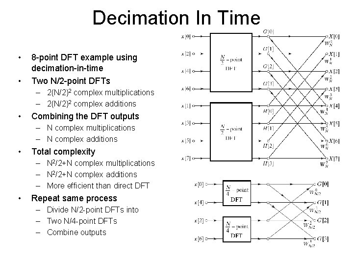 Decimation In Time • • 8 -point DFT example using decimation-in-time Two N/2 -point