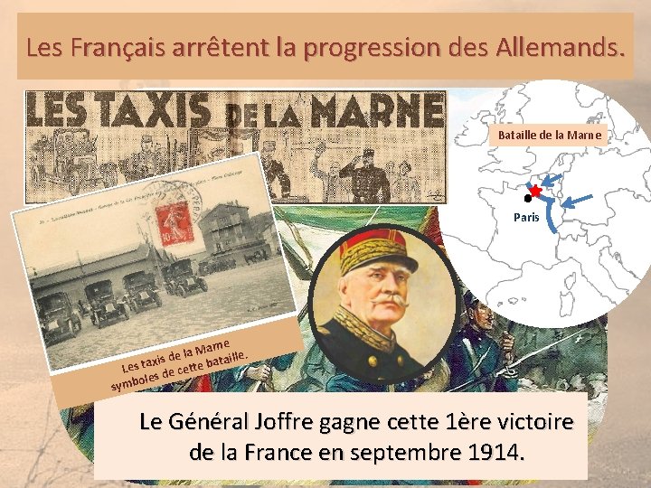 Les Français arrêtent la progression des Allemands. Bataille de la Marne Paris e Marn