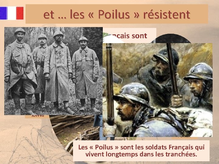 et … les « Poilus » résistent Les chefs Français sont le Maréchal JOFFRE