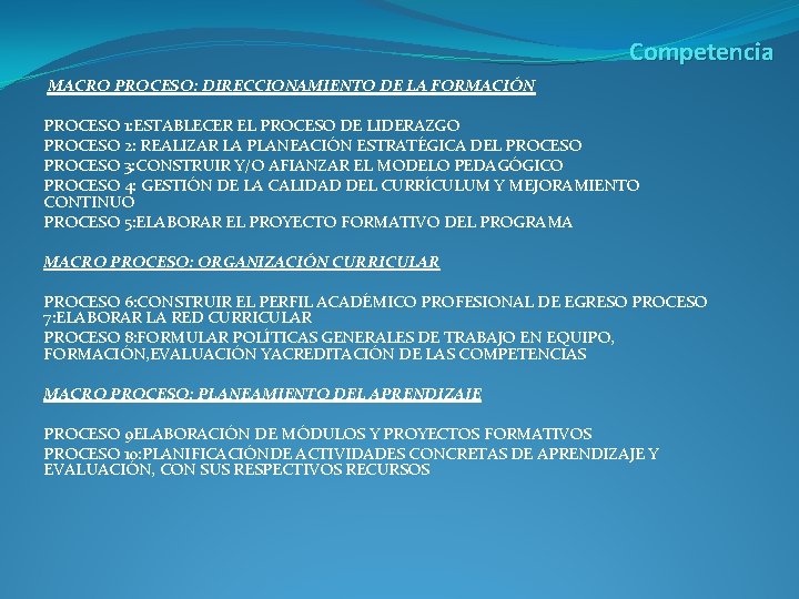 Competencia MACRO PROCESO: DIRECCIONAMIENTO DE LA FORMACIÓN PROCESO 1: ESTABLECER EL PROCESO DE LIDERAZGO