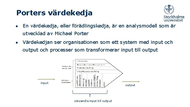 Porters värdekedja ● En värdekedja, eller förädlingskedja, är en analysmodell som är utvecklad av