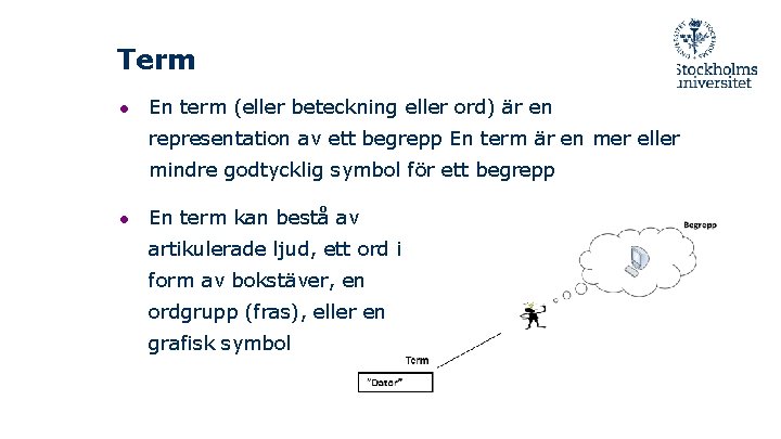 Term ● En term (eller beteckning eller ord) är en representation av ett begrepp