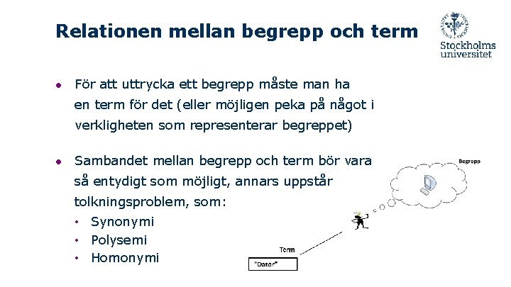 Relationen mellan begrepp och term ● För att uttrycka ett begrepp måste man ha