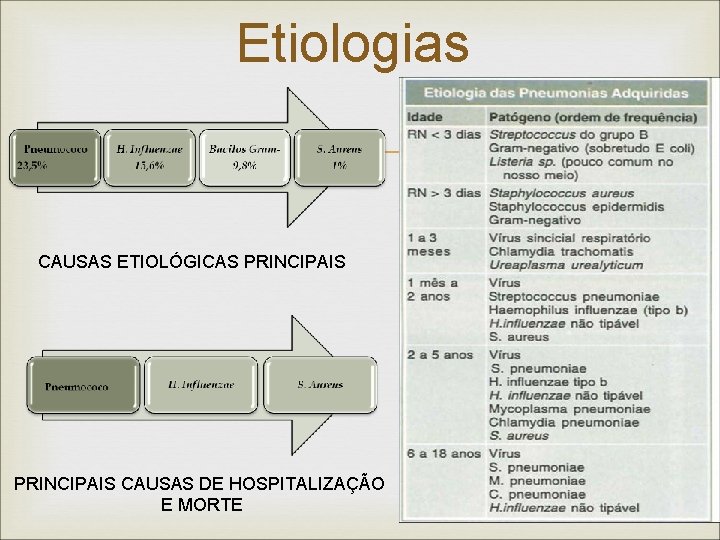 Etiologias CAUSAS ETIOLÓGICAS PRINCIPAIS CAUSAS DE HOSPITALIZAÇÃO E MORTE 