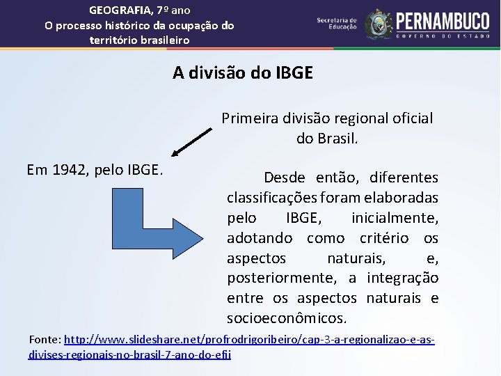 GEOGRAFIA, 7º ano O processo histórico da ocupação do território brasileiro A divisão do