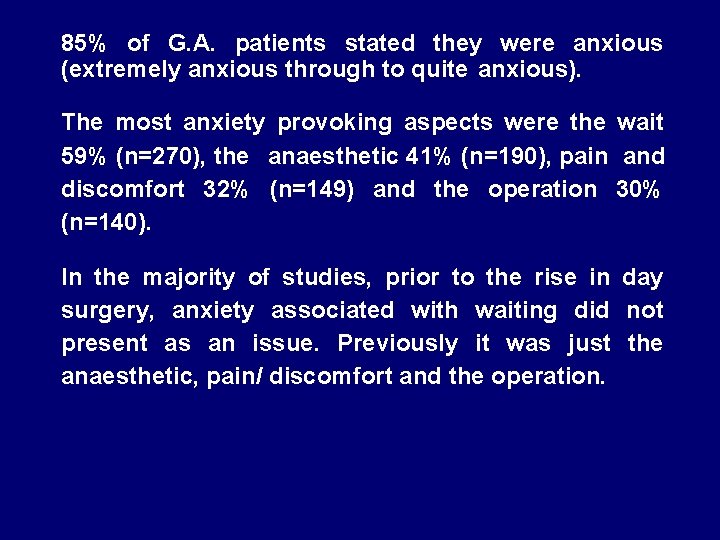 85% of G. A. patients stated they were anxious (extremely anxious through to quite