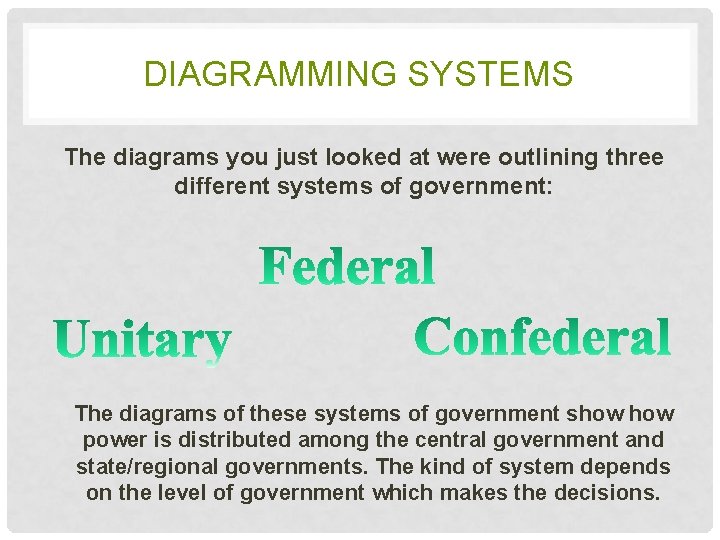 DIAGRAMMING SYSTEMS The diagrams you just looked at were outlining three different systems of