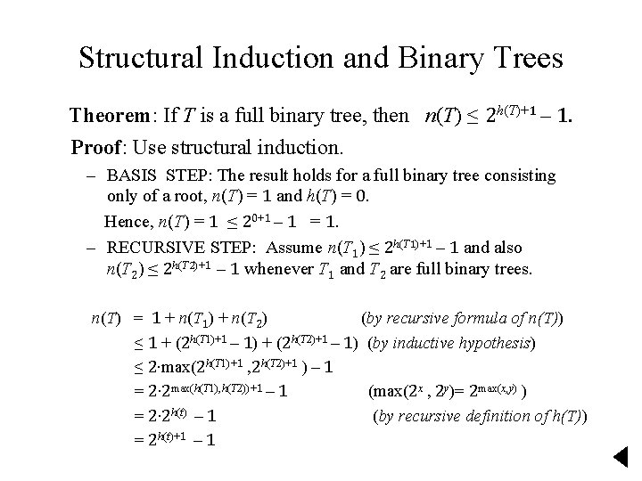 Structural Induction and Binary Trees Theorem: If T is a full binary tree, then