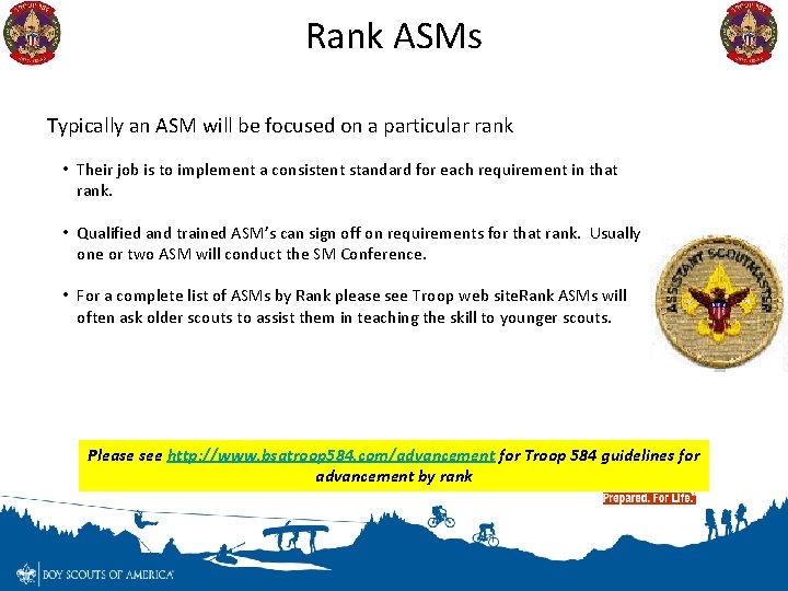 Rank ASMs Typically an ASM will be focused on a particular rank • Their