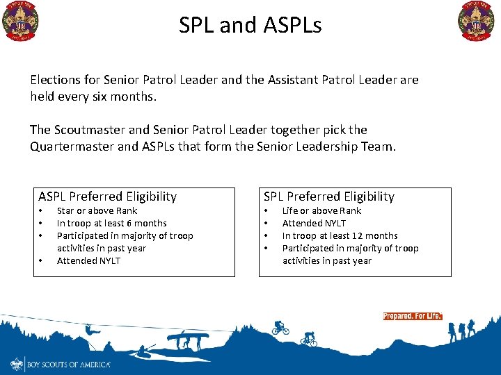 SPL and ASPLs Elections for Senior Patrol Leader and the Assistant Patrol Leader are