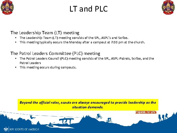 LT and PLC The Leadership Team (LT) meeting • The Leadership Team (LT) meeting