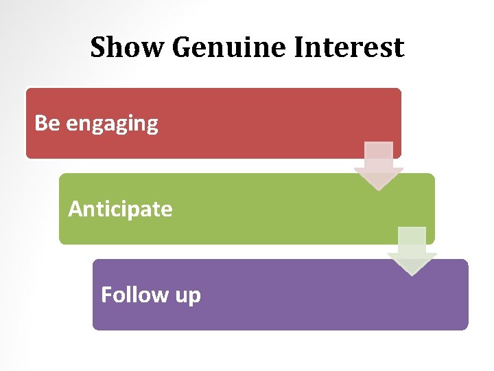 Show Genuine Interest Be engaging Anticipate Follow up 