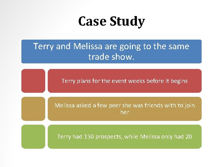 Case Study Terry and Melissa are going to the same trade show. Terry plans