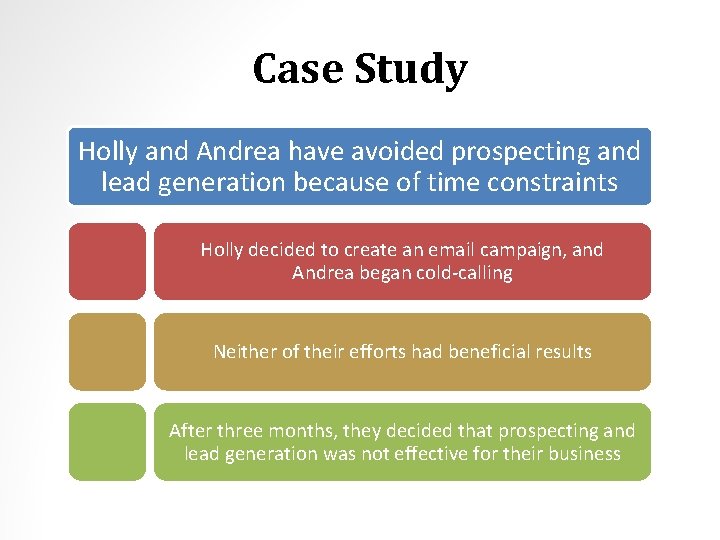 Case Study Holly and Andrea have avoided prospecting and lead generation because of time