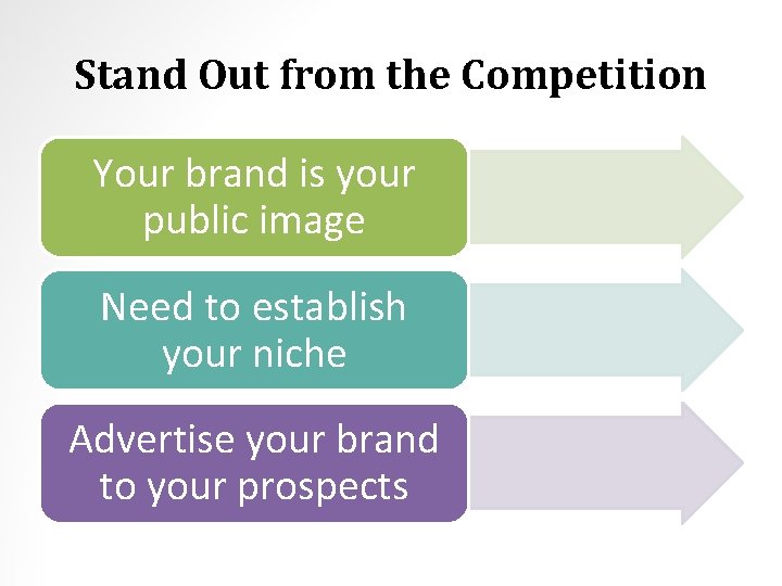 Stand Out from the Competition Your brand is your public image Need to establish