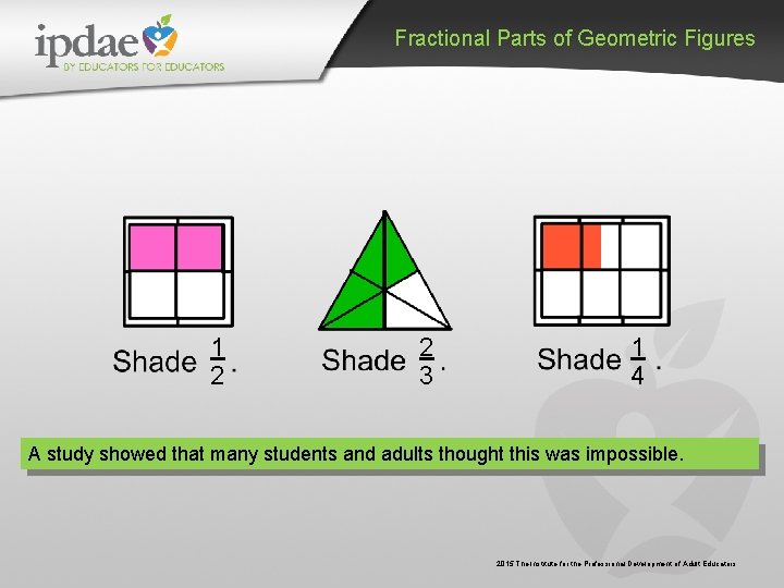 Fractional Parts of Geometric Figures 1 2 2 3 1 4 A study showed