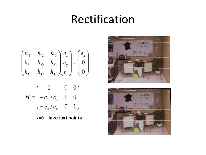Rectification x=0 – invariant points 