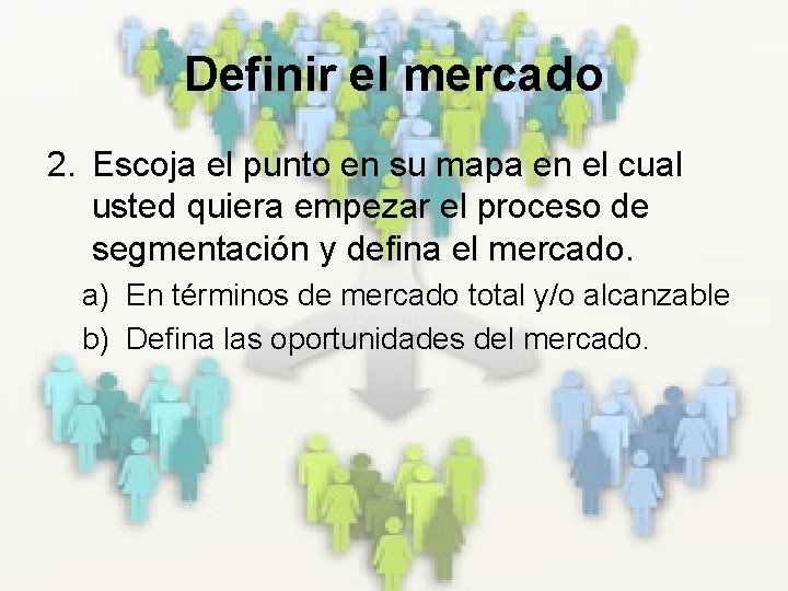 Definir el mercado 2. Escoja el punto en su mapa en el cual usted