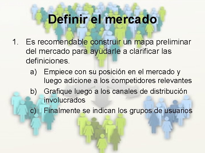 Definir el mercado 1. Es recomendable construir un mapa preliminar del mercado para ayudarle