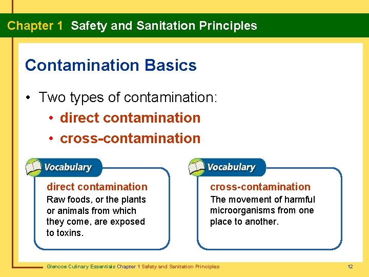 Chapter 1 Safety and Sanitation Principles Contamination Basics • Two types of contamination: •