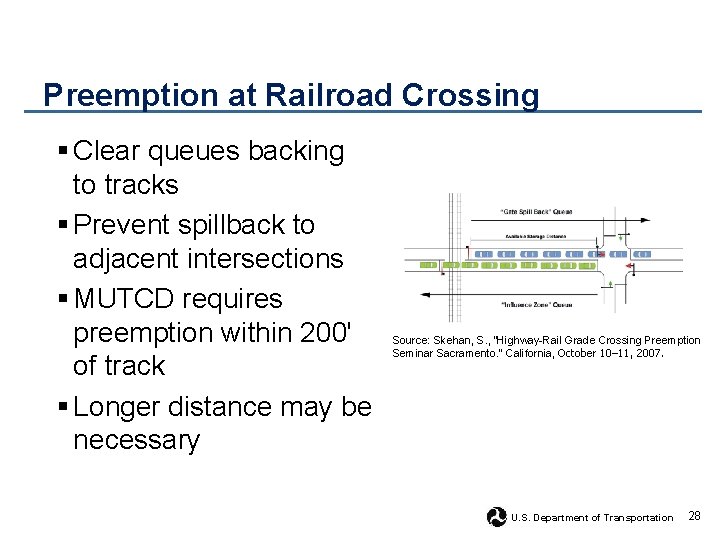 Preemption at Railroad Crossing § Clear queues backing to tracks § Prevent spillback to