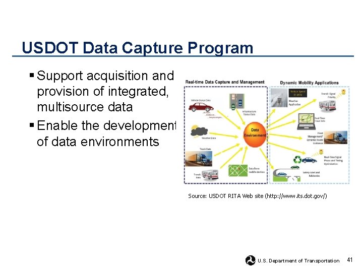 USDOT Data Capture Program § Support acquisition and provision of integrated, multisource data §