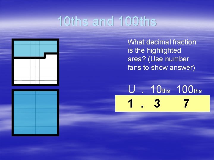 10 ths and 100 ths What decimal fraction is the highlighted area? (Use number 10 ths and 100 ths What decimal fraction is the highlighted area? (Use number