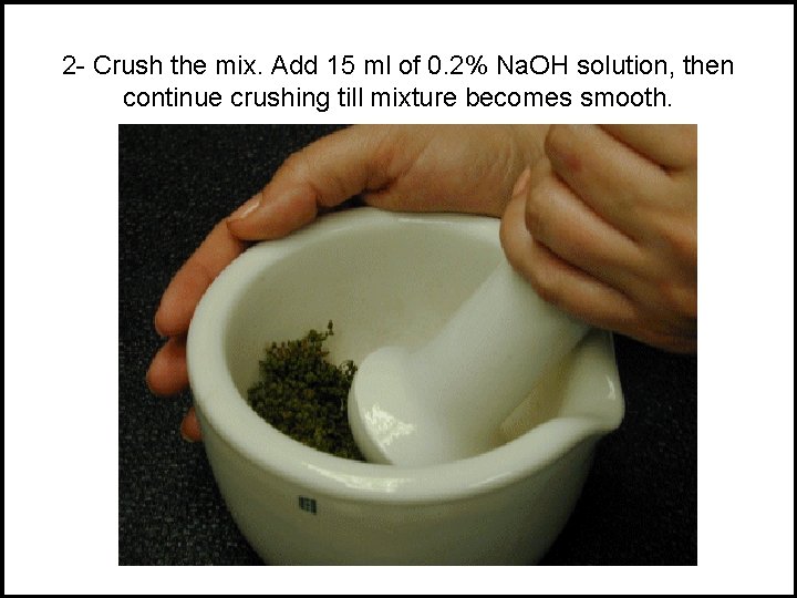 2 - Crush the mix. Add 15 ml of 0. 2% Na. OH solution,