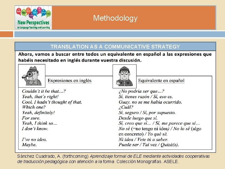 Methodology TRANSLATION AS A COMMUNICATIVE STRATEGY Sánchez Cuadrado, A. (forthcoming) Aprendizaje formal de ELE