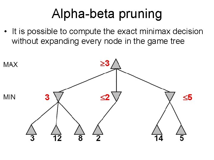 Alpha-beta pruning • It is possible to compute the exact minimax decision without expanding